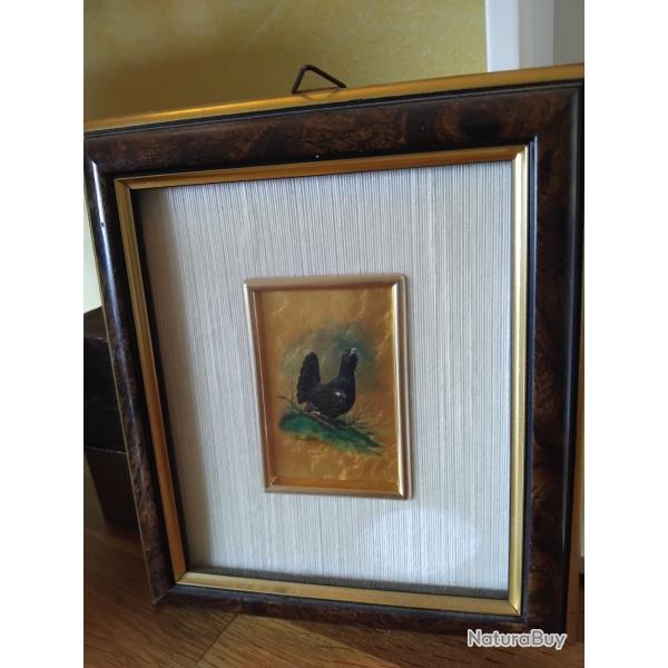 Chromolithographie sur feuille d'or 23 carats Grand Tetras