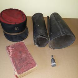 Lot objet de poilu kepis sergent du 21ème infanterie de langres +baduel+ guetres+ manuel