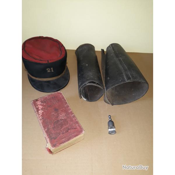 Lot objet de poilu kepis sergent du 21me infanterie de langres +baduel+ guetres+ manuel