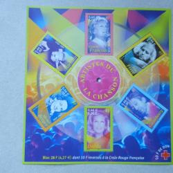 planche de 6 timbres 0,46 artistes de la chanson - 2001
