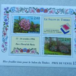 planche de 2 timbres 2,40 francs le salon du timbre 1993 Parc Floral de Paris