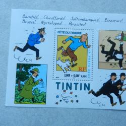 planche timbre Tintin - fête du timbre - La Poste 2000