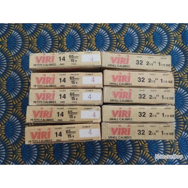 Lot de 100 cartouches VIRI Cal 14mm - BG - Plomb 4 - 15g. SANS PRIX DE RESERVE