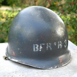 US ARMY casque lourd M1 bleu gris marqué BF3 R3  + nom  - REF QAL25CSQ002