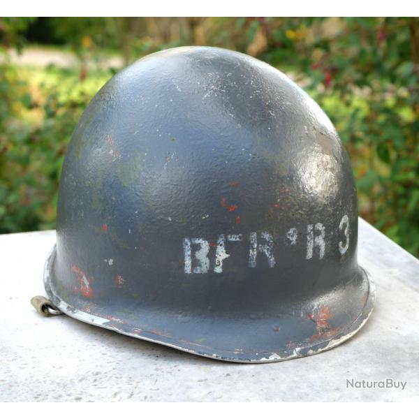 US ARMY casque lourd M1 bleu gris marqu BF3 R3  + nom  - REF QAL25CSQ002
