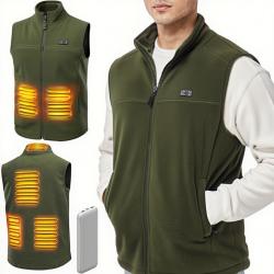 Gilet polaire chauffant 6 zones de chauffe - Batterie 10 000 mAh - Vert armée - Livraison rapide