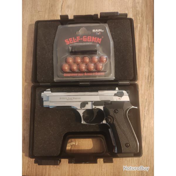 Pistolet  blanc de dfense Ekol Firat Magnum 9mm Chrome + Embout Gomm Cogne lanceur de balles