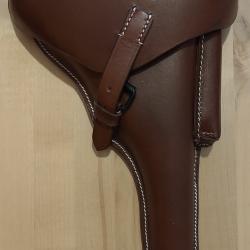 Etui Holster cuir rigide LUGER P08 MARINE marron (reproduction)
