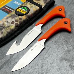 Set de 2 Couteaux Outdoor Edge Duck Duo Lame Acier 8Cr14MoV Manche TPR Etui Camo Survie Chasse Treck