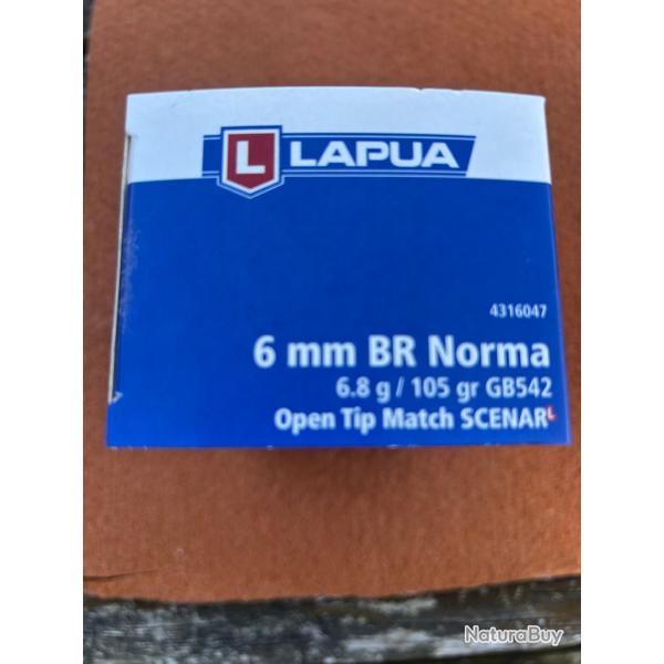 100 cartouches LAPUA 6 mm BR Norma