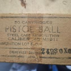 POUR COLLECTIONNEUR BOITE  VIDE DE MUNITION  EN CARTON D ORIGINE CAL 45 PISTOL  US EPOQUE WW2