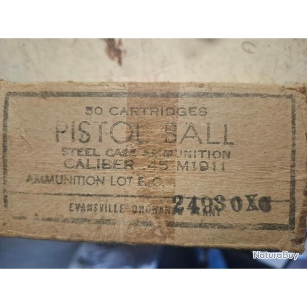 POUR COLLECTIONNEUR BOITE  VIDE DE MUNITION  EN CARTON D ORIGINE CAL 45 PISTOL  US EPOQUE WW2