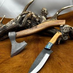 Ensemble 2 pièces Couteau/Hachette - Acier brut de forge (3)