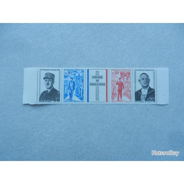 4 timbres neufs 0,50 francs hommage au Gnral De Gaulle 1971