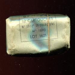 Très beau paquet vide de 12 cartouches Lebel sur clip Berthier 3 coups