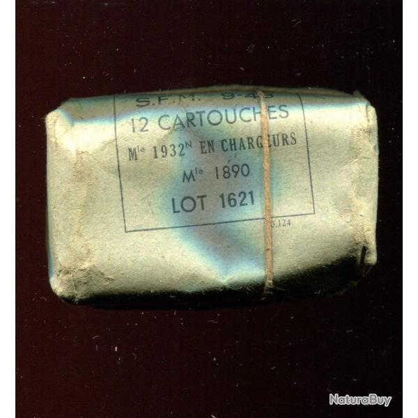 Trs beau paquet vide de 12 cartouches Lebel sur clip Berthier 3 coups
