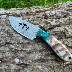 Couteau GOLGOTHA damas forgé LLF corne de bélier 20cm vert enchère