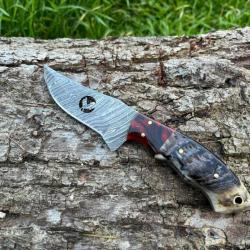 Couteau COQ FRANCAIS damas forgé LLF corne de bélier 20cm rouge enchère