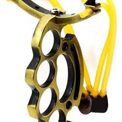 Lance Pierre Poing Américain Fronde 2 Elastiques en Métal Très Puissante Chasse