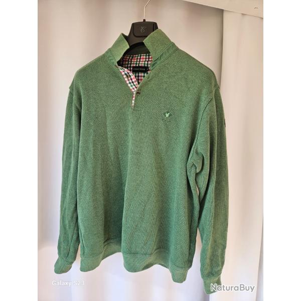 Pull  col polo de marque Ethnic Blue en coton et polyester vert