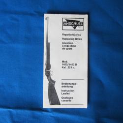 Notice papier d'origine - ANSCHUTZ modèle 1450 / 1450 D