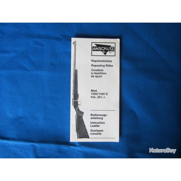 Notice papier d'origine - ANSCHUTZ modle 1450 / 1450 D