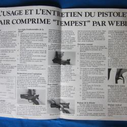Notice papier d'origine - WEBLEY pistolet à air comprimé TEMPEST