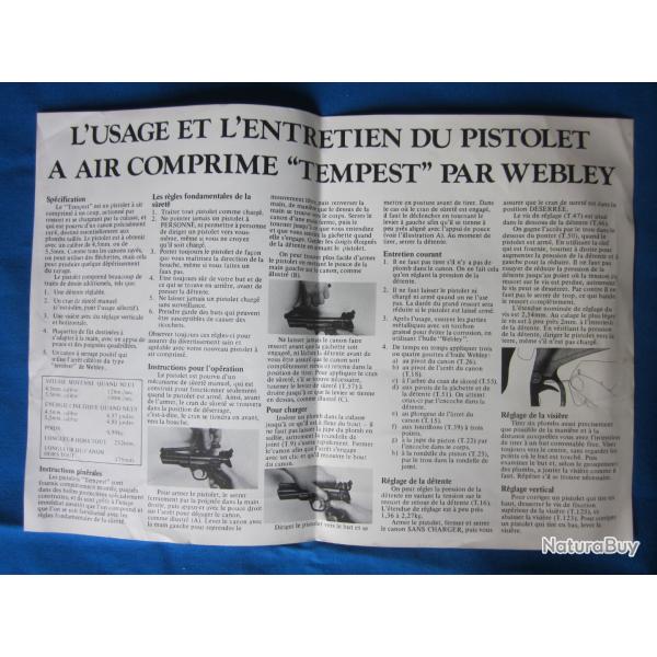 Notice papier d'origine - WEBLEY pistolet  air comprim TEMPEST
