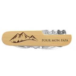 Couteau Suisse personnalisable 7 fonctions - Manche en bambou - Idées de cadeaux - Avec pochette