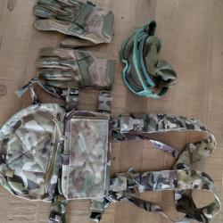 Gilet tactique chest rig airsoft + lunette de protection et paire de gant taille M