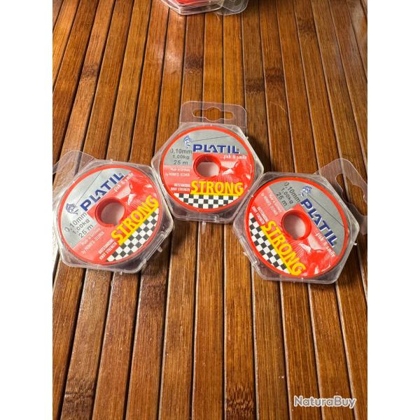 LOT PCHE DESTOCKAGE 3 BOBINES PLATIL Nylon Platil Strong Brun 0,10 mm