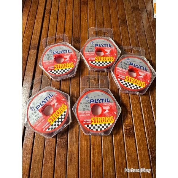 LOT PCHE DESTOCKAGE 5 BOBINES PLATIL Nylon Platil Strong Brun 0,18 mm