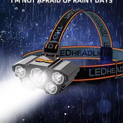 Lampe frontale Rechargeable par Usb 5 leds haute puissance