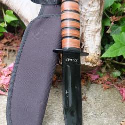 Couteau Tactical Marines Combat Short Lame Acier 40X13 Black Manche Cuir Etui Nylon Style Ka-bar