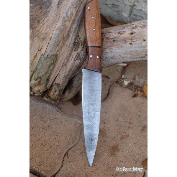 Couteau De Cuisine de Chef Lame Acier Damas 256 Couches Manche Bois Fabric Artisanale