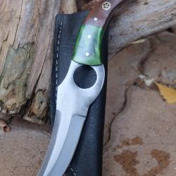 Couteau De Cuisine & Rando Lame Acier Carbone 1055 Façon Huusk Etui Cuir Manche Bois/Résine Artisan