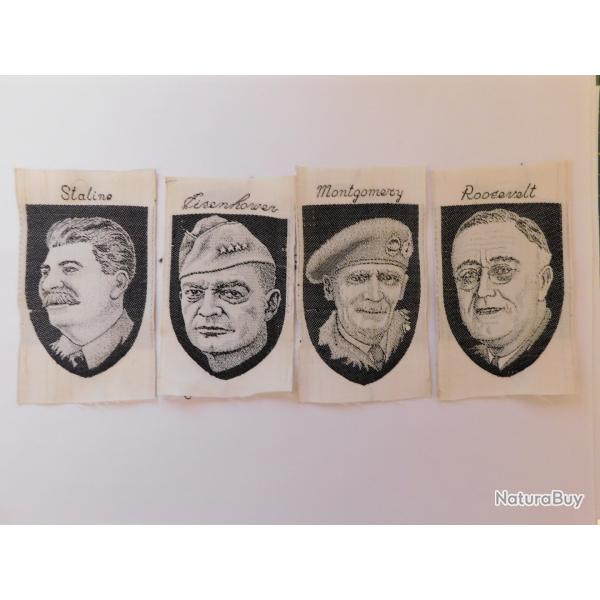 LOT 4 INSIGNES EN TISSU LIBERATION 1944-1945 BRELOQUES PORTRAITS MONTGOMERY ROOSEVELT EISENHOWER
