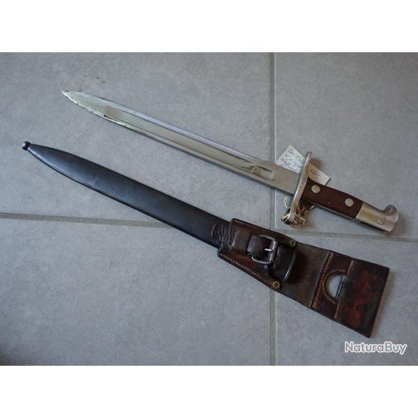 291574 Baionnette Suisse : fusil Rubin Schmidt 1889, 89/96 - Mdle 1900  ergot. Avec porte fourreau