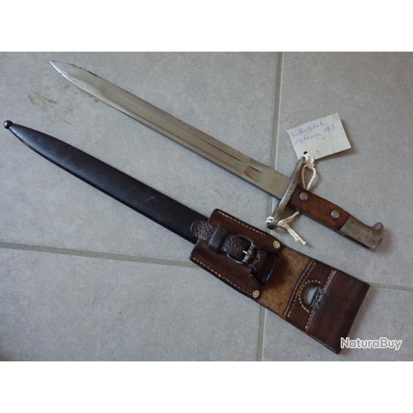 270203 Baionnette Suisse : fusil Rubin Schmidt 1889, 89/96 - Mdle 1900  ergot. Avec porte fourreau