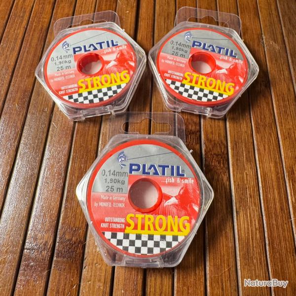 LOT PCHE DESTOCKAGE 3 BOBINES PLATIL Nylon Platil Strong Brun 0,14 mm