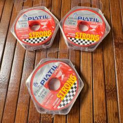 LOT PÊCHE DESTOCKAGE 3 BOBINES PLATIL Nylon Platil Strong Brun 0,08 mm