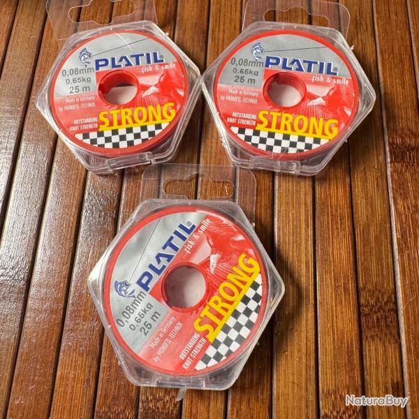 LOT PCHE DESTOCKAGE 3 BOBINES PLATIL Nylon Platil Strong Brun 0,08 mm