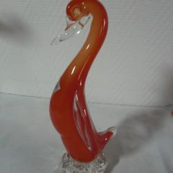 CYGNE VERRE MURANO (vintage) ROUGE/ORANGE COMME NEUF HAUTEUR 20 cm