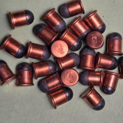 25 cartouches 9mm Flobert balle ronde TBE.Marquage au gland