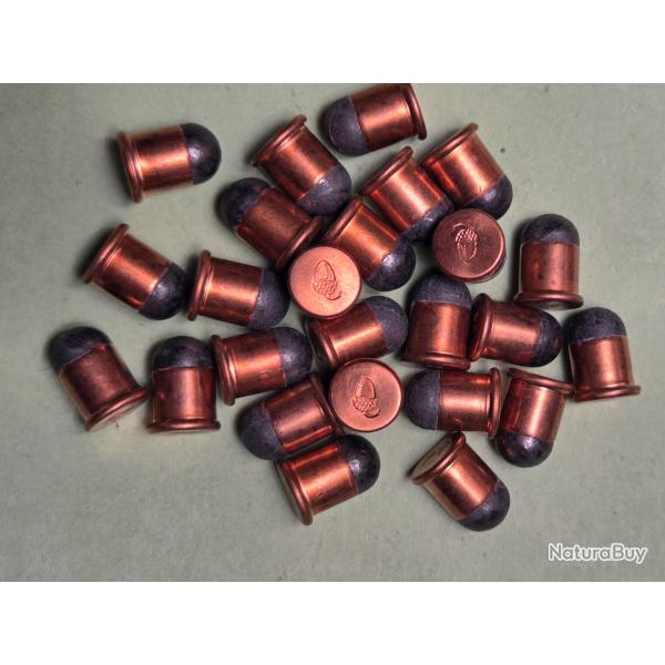 25 cartouches 9mm Flobert balle ronde TBE.Marquage au gland