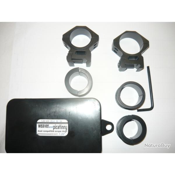 Promo ! 2 Colliers  pour montage lunette de diamtre 34 mm ou ( 30 et 25,4 mm avec les adaptateurs )