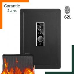 Coffre-fort biométrique arme de poing avec alarme, sac ignifuge et étagère amovible