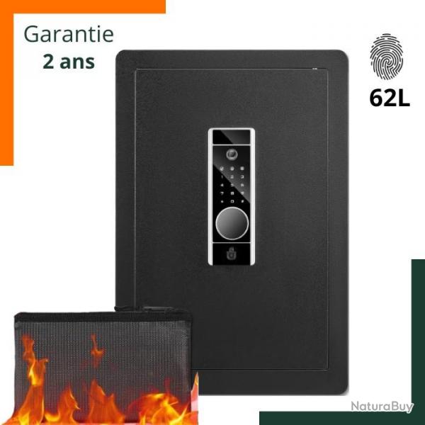 Coffre-fort biomtrique compact - arme de poing, alarme, sac ignifuge, garantie 2 ans