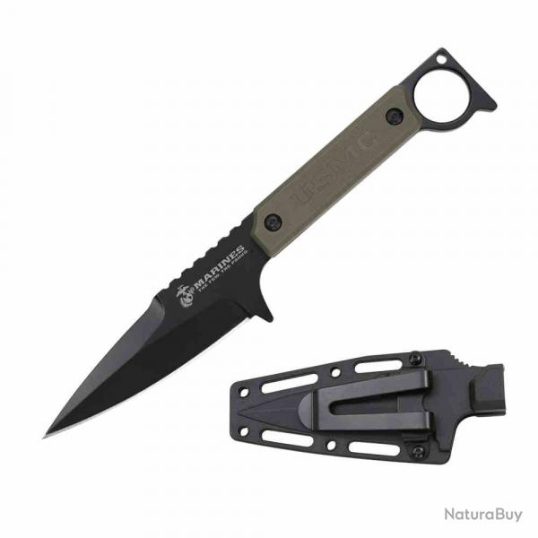 Couteau USMC Tactical Lame Acier 3Cr13 Manche FRN Green Etui ABS USMFIX3005GN