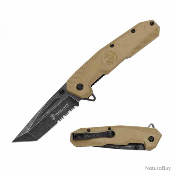 Couteau USMC A/O Lame tanto Serr Acier Inox Manche Tan FRN Liner Lock USMA3007TN